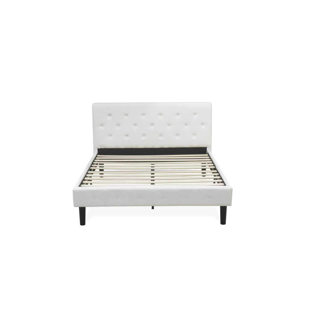 NLF-19-Q Nolan Platform Bed Frame - Button Tufted White Velvet Fabric Padded Headboard & Footboard, Black Legs, Queen Size. Picture 3