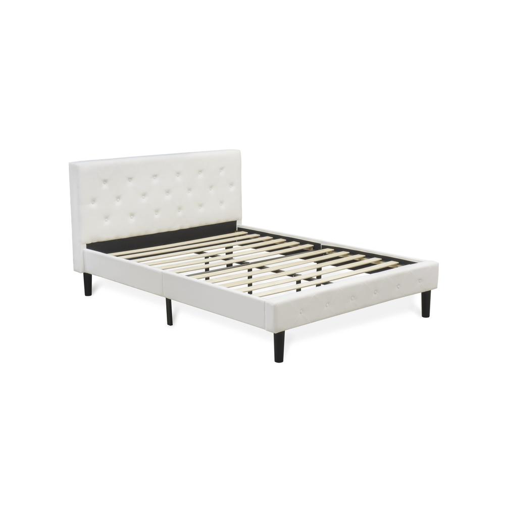 NLF-19-Q Nolan Platform Bed Frame - Button Tufted White Velvet Fabric Padded Headboard & Footboard, Black Legs, Queen Size. Picture 4