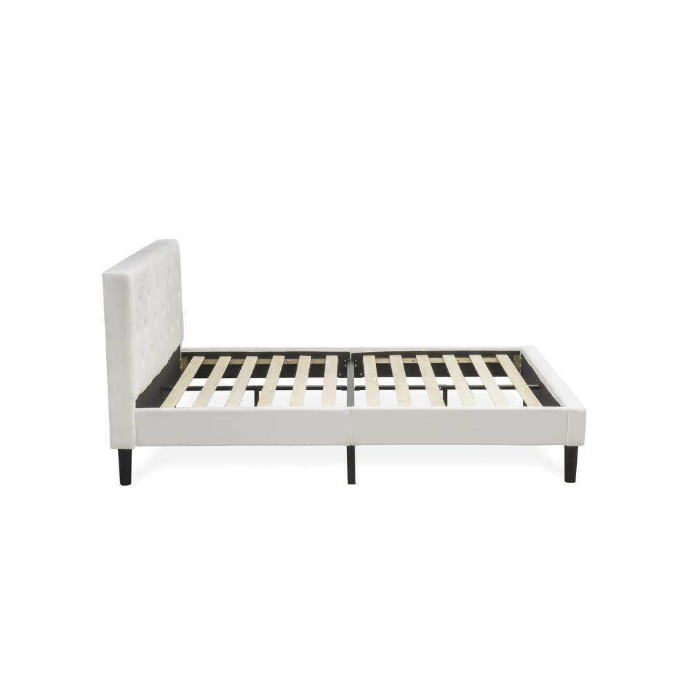 NLF-19-Q Nolan Platform Bed Frame - Button Tufted White Velvet Fabric Padded Headboard & Footboard, Black Legs, Queen Size. Picture 5