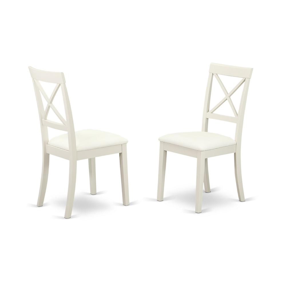 East West Furniture NOBO5-WHI-LC 5-Pc Rectangular Dinette Set 4 Dining Chairs with X-Back and a Faux Leather Seat and Butterfly Leaf Dining Room Table with Rectangular Top and 4 Legs- Linen White Fini. Picture 8
