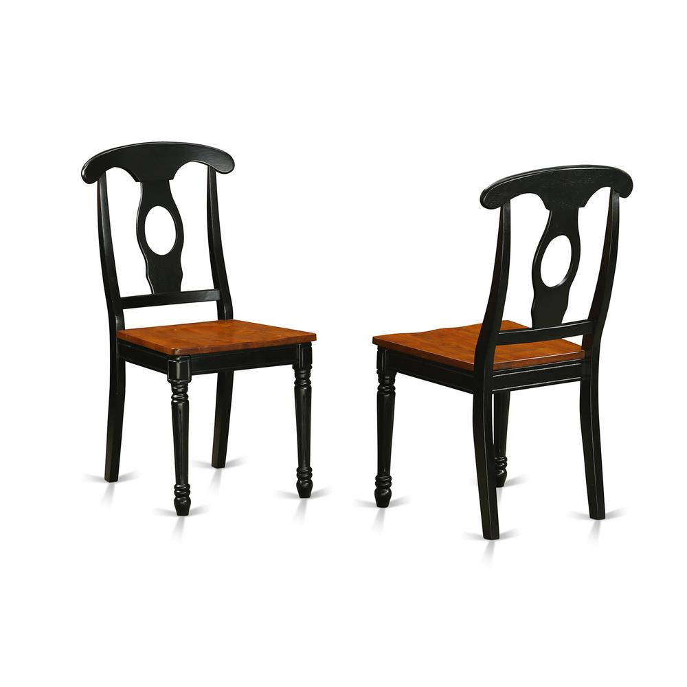 East West Furniture KEC-BLK-W Kenley Kitchen Dining Chairs - Napoleon Back Solid Wood Seat Chairs, Set of 2, Black & Cherry. Picture 1