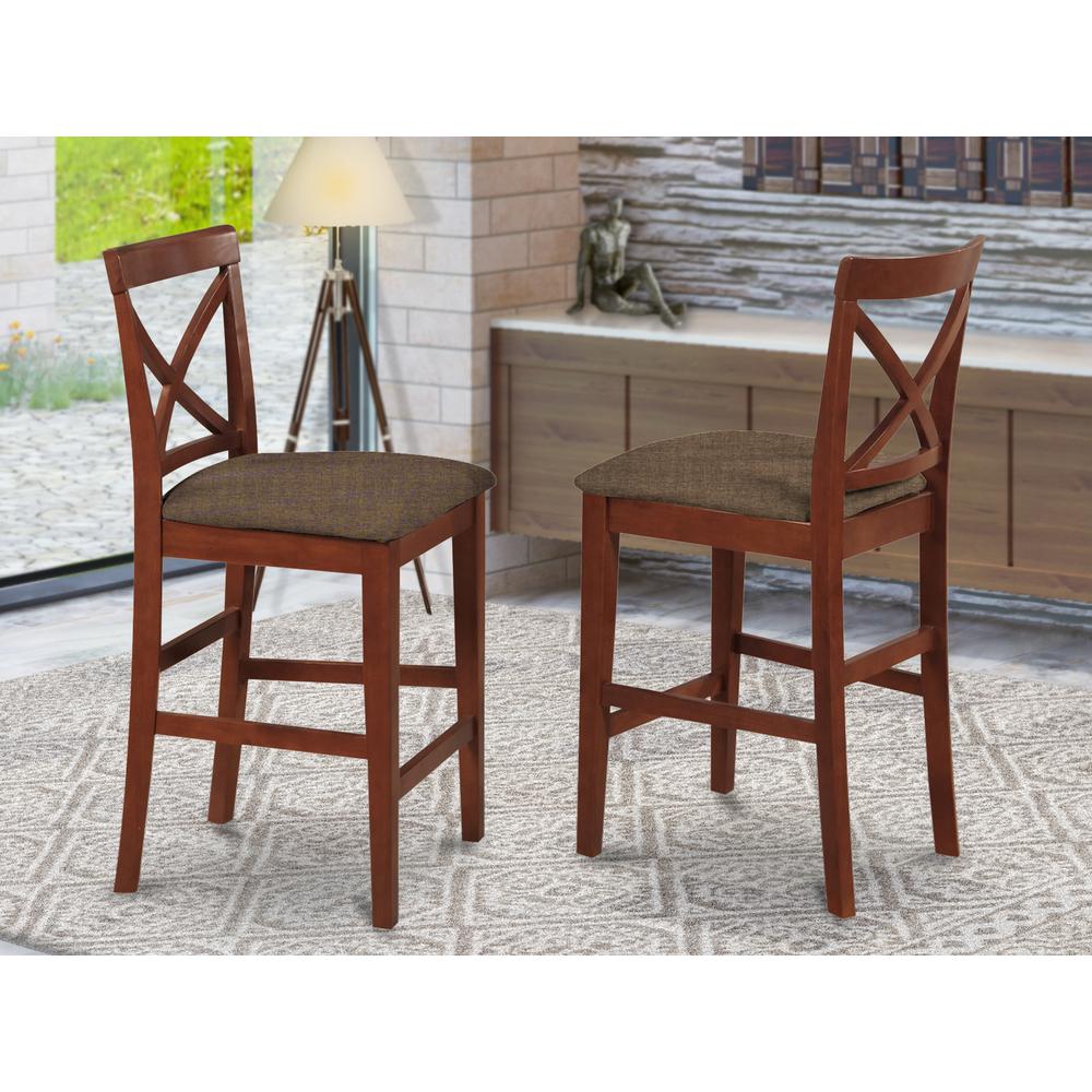 X-Back  stool  with  upholstered  seat  in  Dark  Brown  finish,  Set  of  2. Picture 2