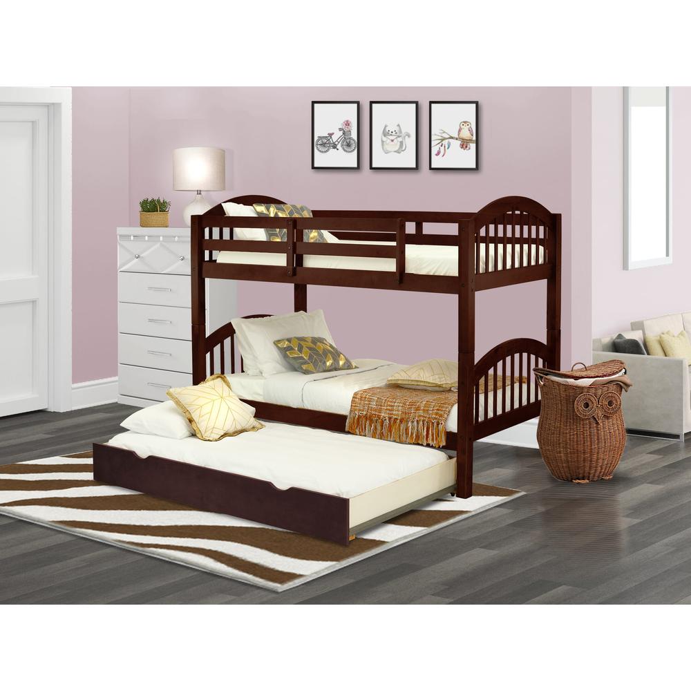 Verona Twin Bunk Bed in Java Finish with Convertible Trundle & Drawer. Picture 6
