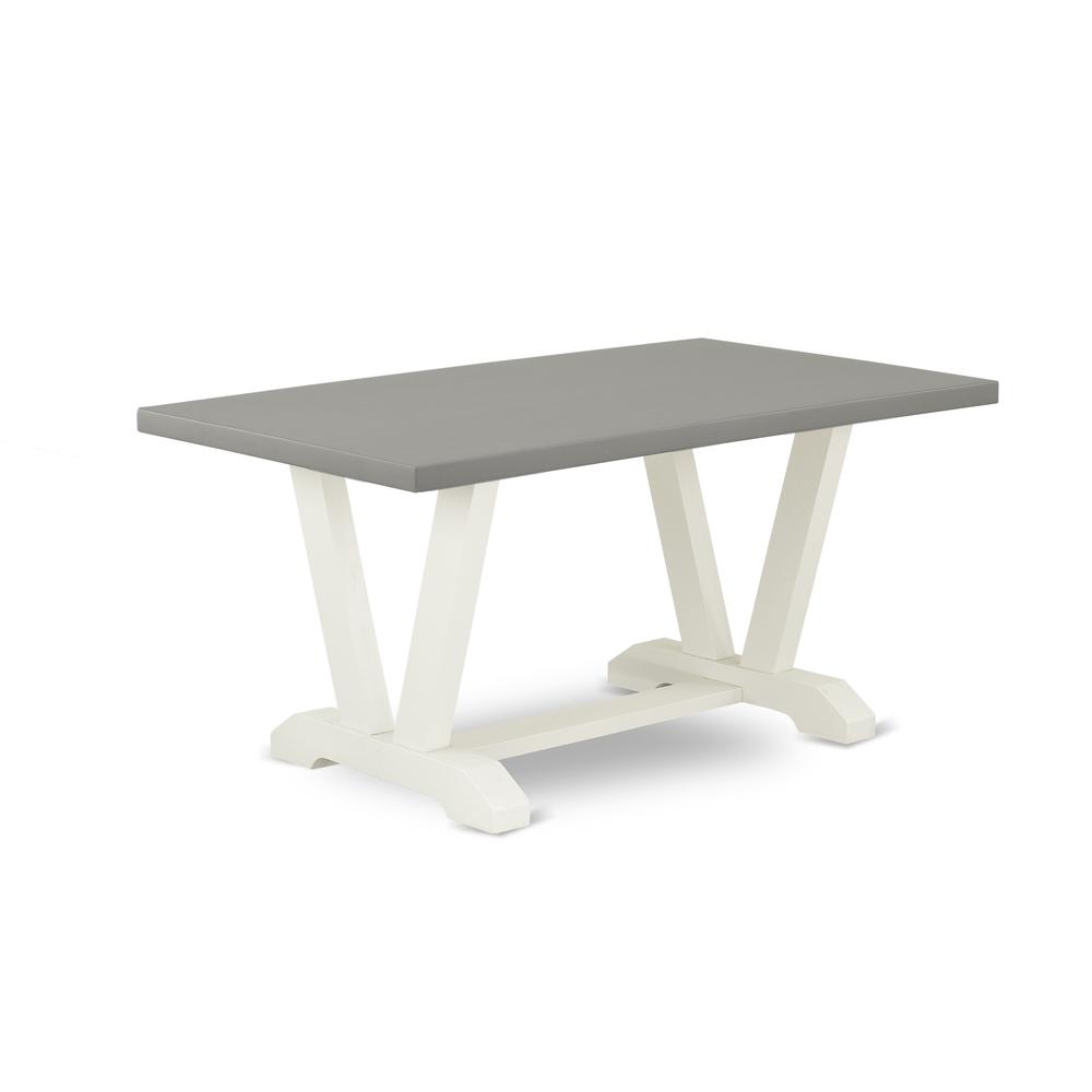 East West Furniture V2-096 3 Piece Small Dining Table Set for 4 - 1 Cement Dinning Table and 2 Kitchen Bench - Stable and Sturdy Constructed - Linen White Finish. Picture 2