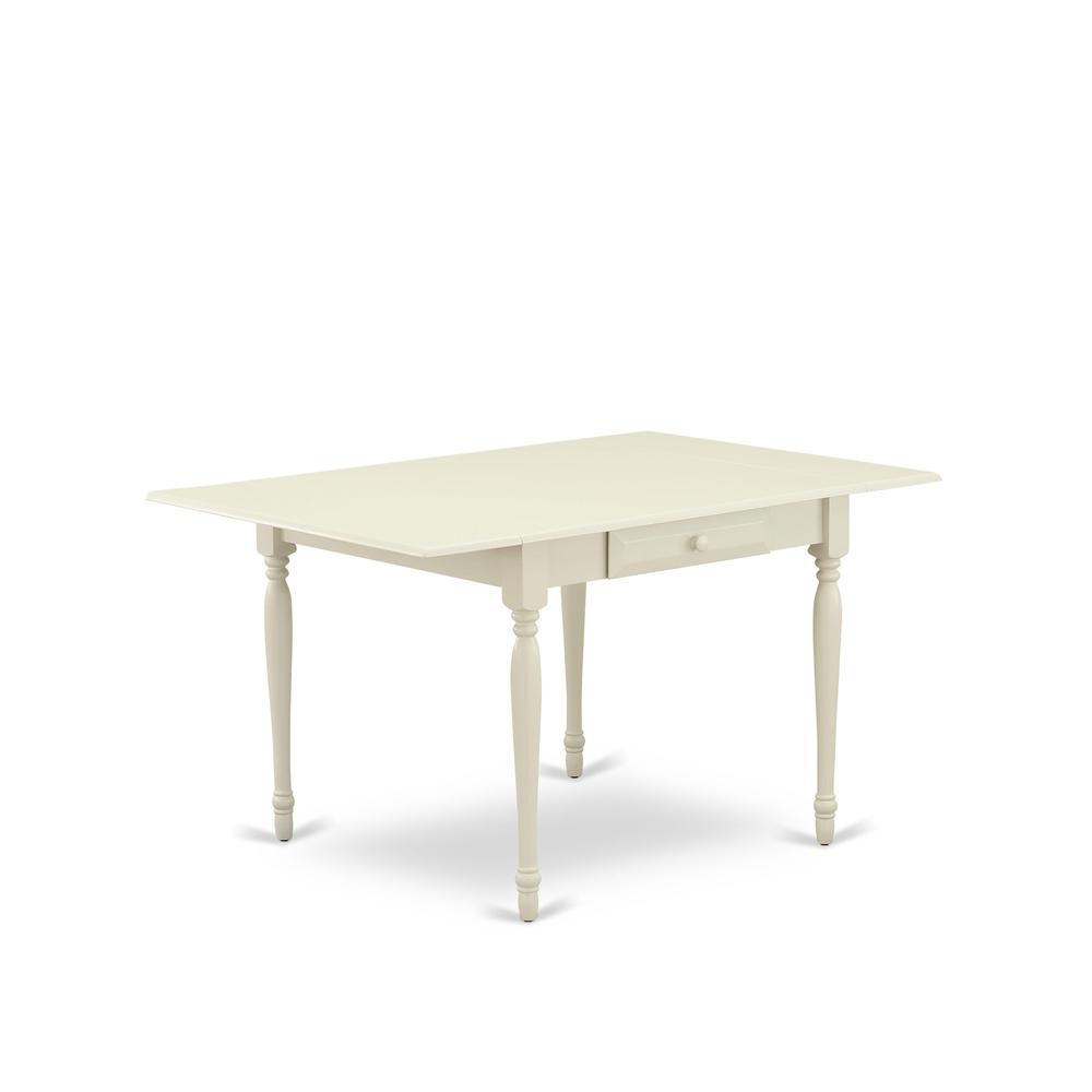 1MZBR3-LWH-02 3Pc Dining Table Set Contains a Kitchen Table and 2 Parsons Chairs with Light Beige Color Linen Fabric, Drop Leaf Table with Full Back Chairs, Linen White Finish. Picture 3