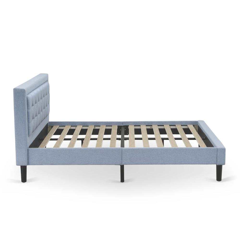 FN11Q-2GO15 3-Piece Platform Bed Set with 1 Mid Century Bed and 2 Small Nightstands - Denim Blue Linen Fabric. Picture 5