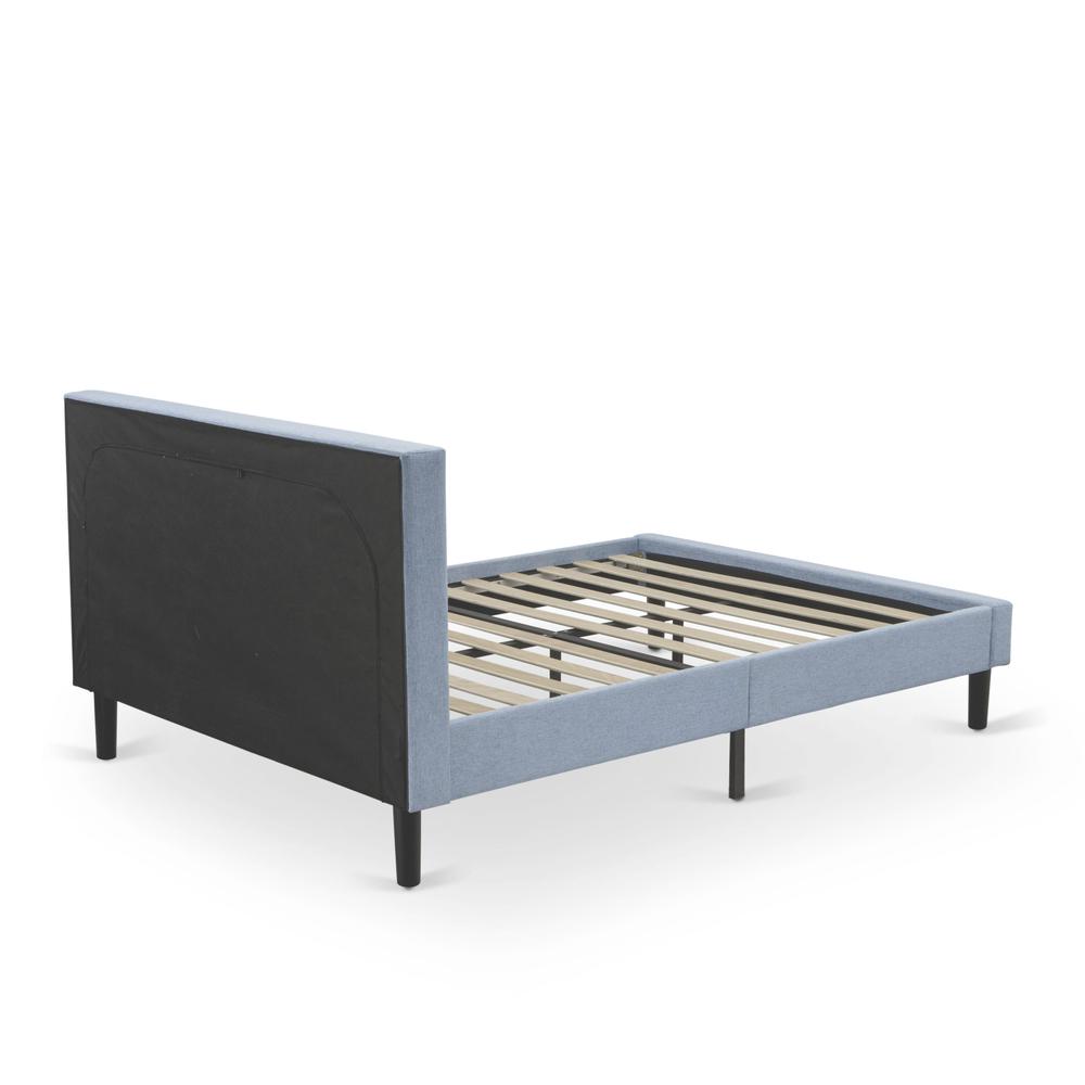 FN11Q-2GO15 3-Piece Platform Bed Set with 1 Mid Century Bed and 2 Small Nightstands - Denim Blue Linen Fabric. Picture 6