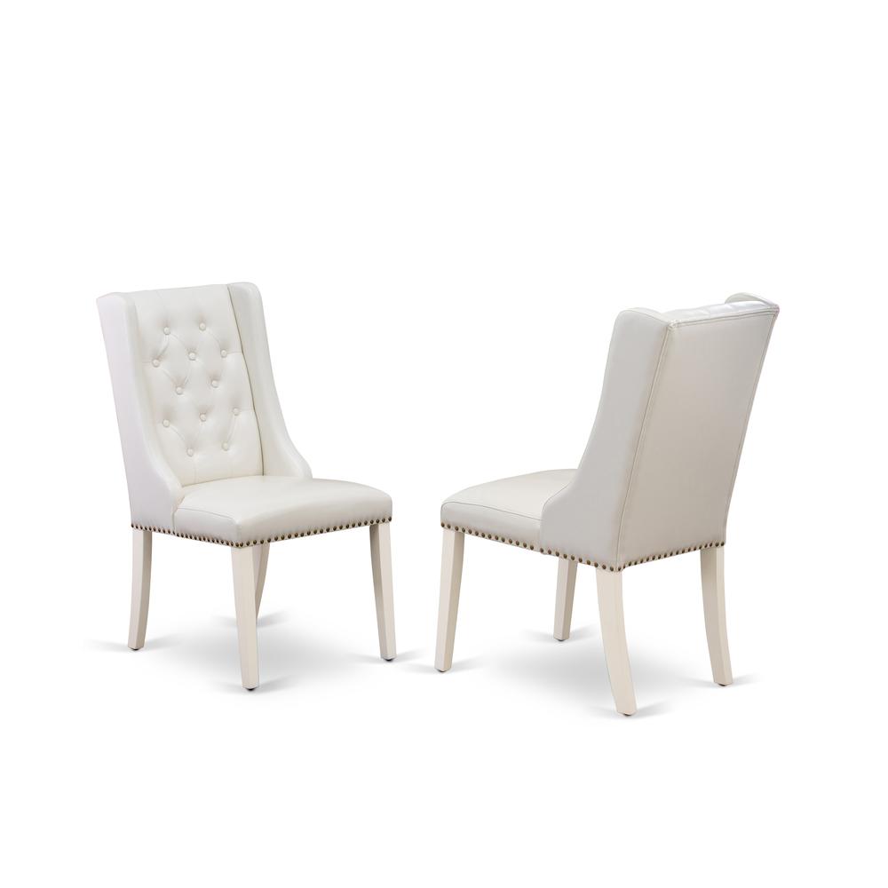 FOP2T44 Mid Century Dining Chairs - Light Grey Linen Fabric Dining Chair and Button Tufted Back with Linen White Rubber Wood Legs - Set of 2 Chairs. Picture 1