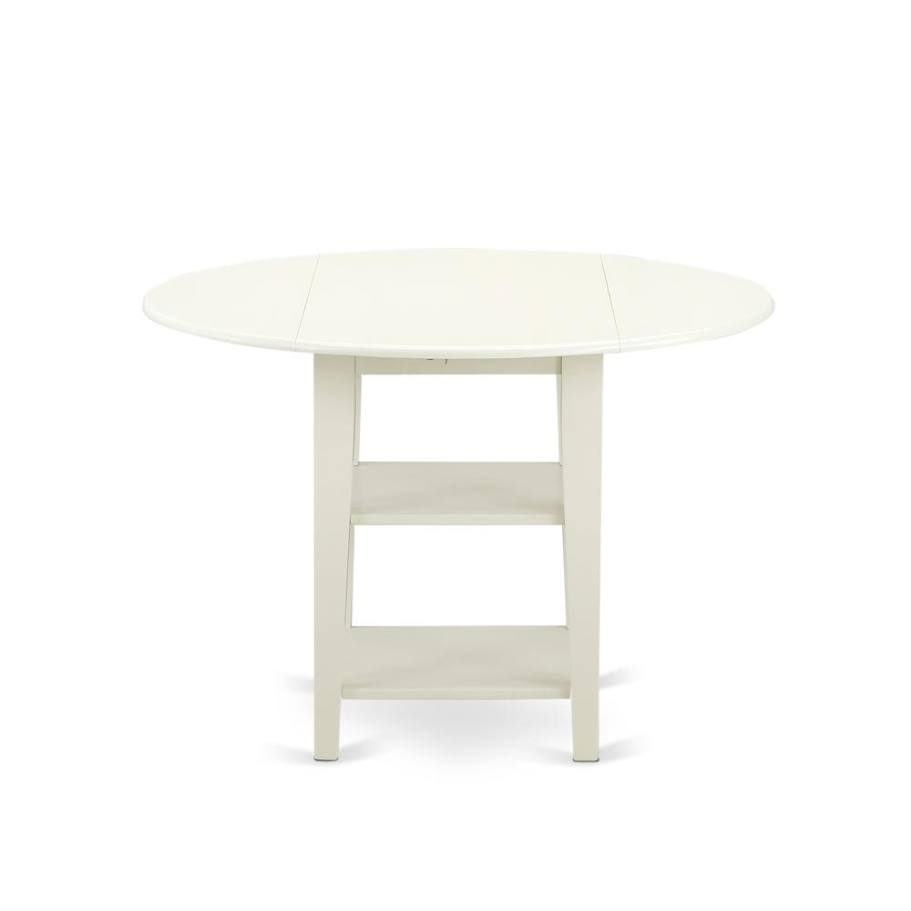 5 Piece Dinette Set Contains a Round Dining Table with Dropleaf & Shelves. Picture 2