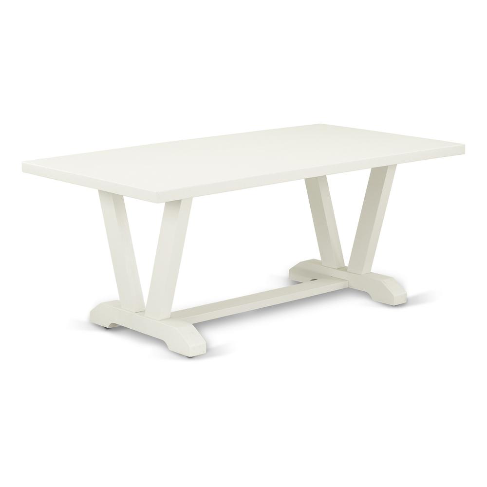 East West Furniture V2-027 3 Piece Table Set - 1 Linen White Dining Table and 2 Table Bench - Stable and Sturdy Constructed - Linen White Finish. Picture 2