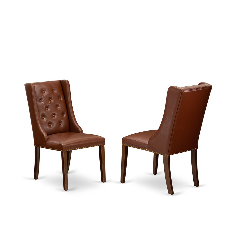FOP3T46 Kitchen Parson Chairs - Brown Linen Fabric Upholstered Dining Chairs and Button Tufted Back with Mahogany Rubber Wood Legs - Dining Room Chairs Set of 2 - Set of 2. Picture 1