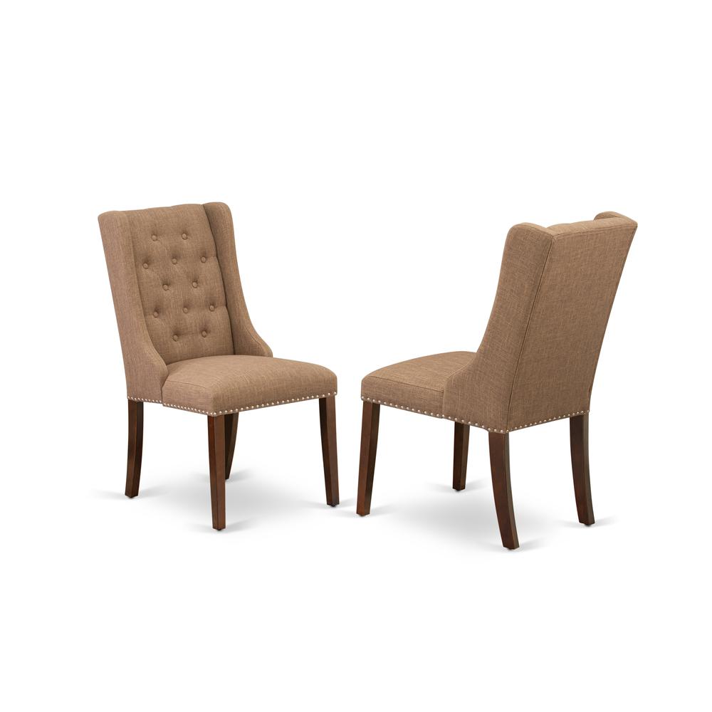 FOP3T47 Dining Chairs - Light Sable Linen Fabric Parson Dining Chairs and Button Tufted Back with Mahogany Rubber Wood Legs - Dining Chair Set of 2 - Set of 2. Picture 1