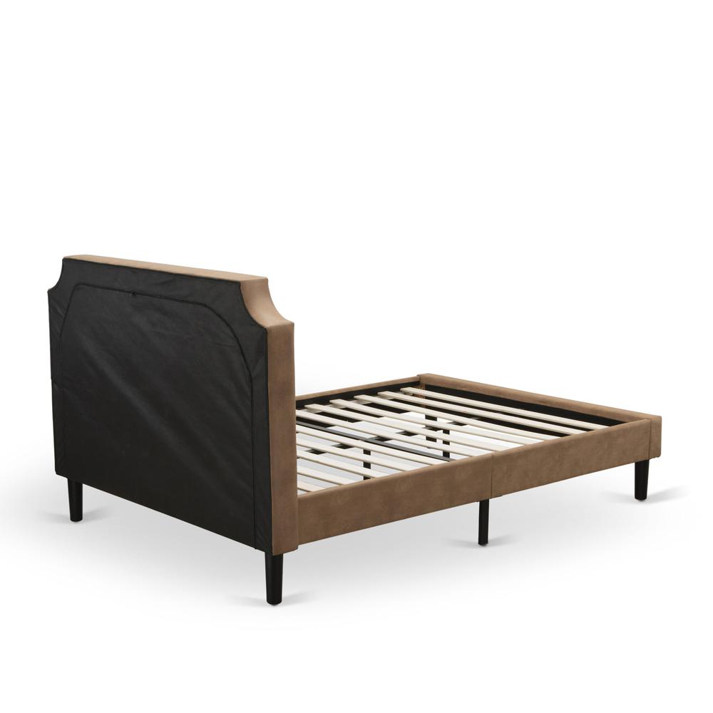 GB28Q-1GA08 2-Piece Bed Set with a Queen Size Bed and 1 Antique Walnut Mid Century Nightstand - Brown Faux Leather and Black Legs. Picture 6
