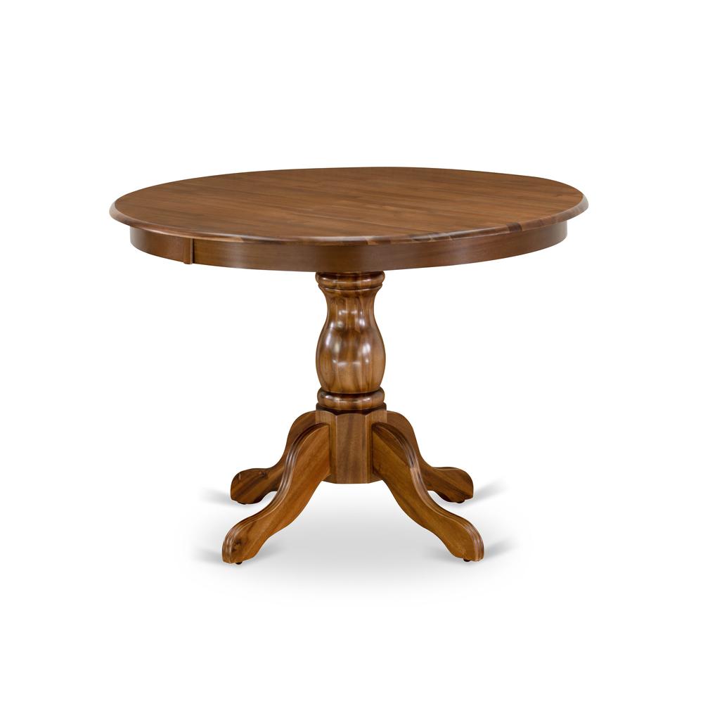 HBT-AWA-TP East West Furniture Amazing Dining Room Table with Acacia Walnut Color Table Top Surface and Asian Wood Modern Dining Table Pedestal Legs - Acacia Walnut Finish. Picture 1