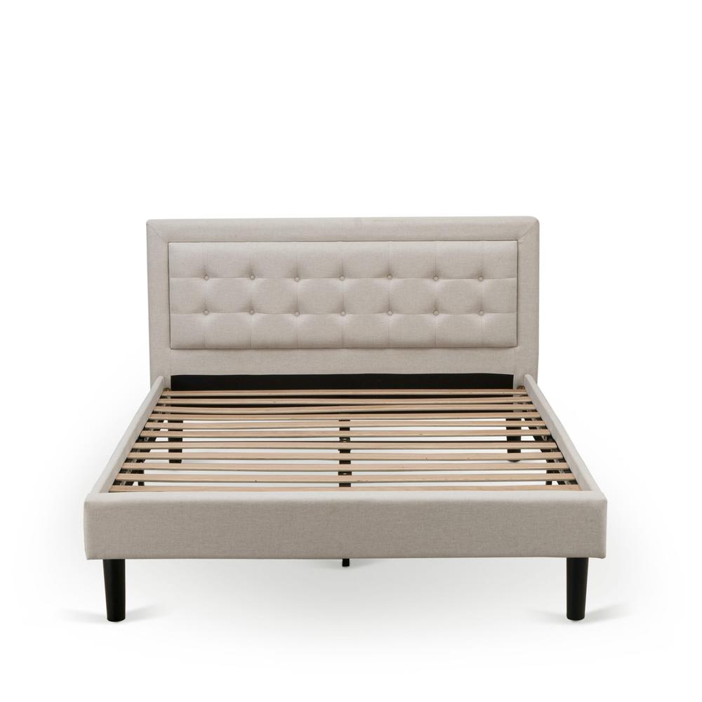 FN08Q-2GA08 3-Piece Platform Bed Set with 1 Queen Wood Bed Frame and 2 Mid Century Modern Nightstands - Mist Beige Linen Fabric. Picture 3