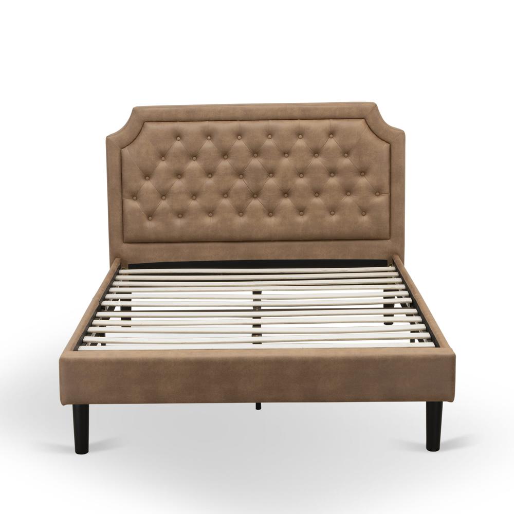 GBF-28-F Full Bed Consist of Brown Textured Upholstered Headboard, Footboard and Wood Rails, Slats - Wooden 9 Legs - Black Finish. Picture 3