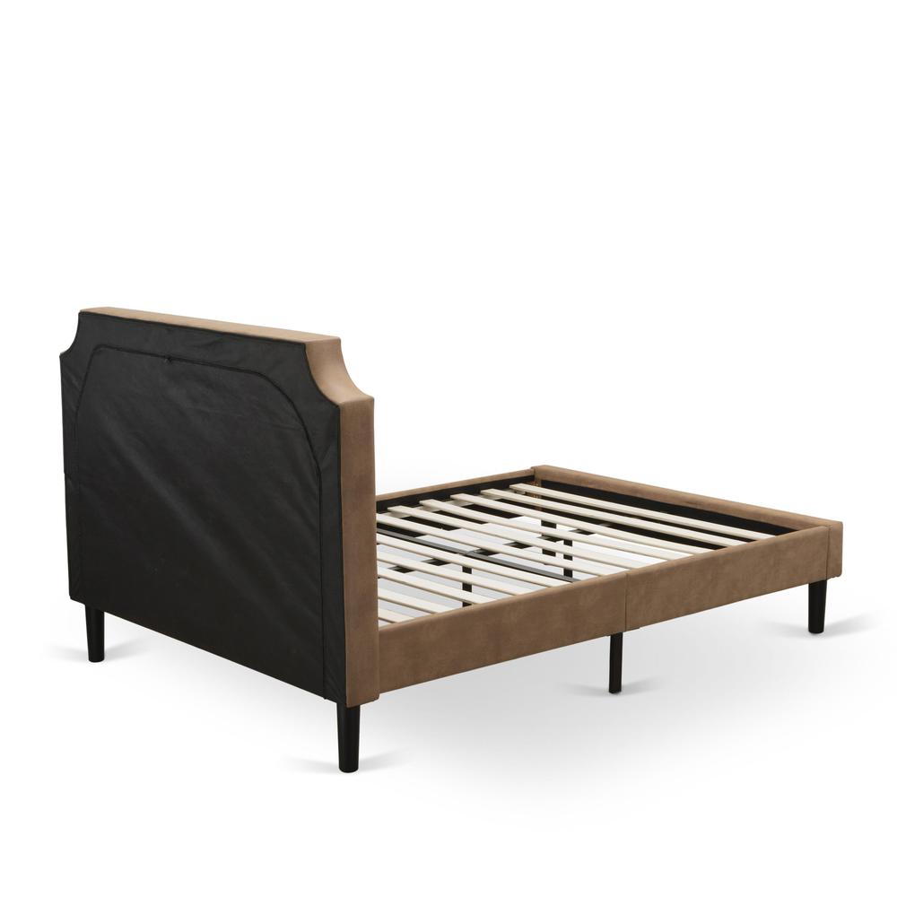 GBF-28-F Full Bed Consist of Brown Textured Upholstered Headboard, Footboard and Wood Rails, Slats - Wooden 9 Legs - Black Finish. Picture 6