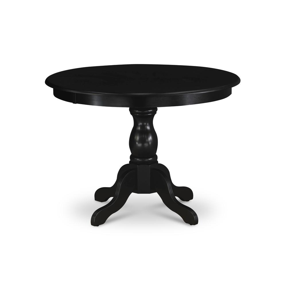 HBT-ABK-TP East West Furniture Modern Kitchen Table with Wire brushed Black Color Table Top Surface and Asian Wood Dining Table Pedestal Legs - Wire brushed Black Finish. Picture 1