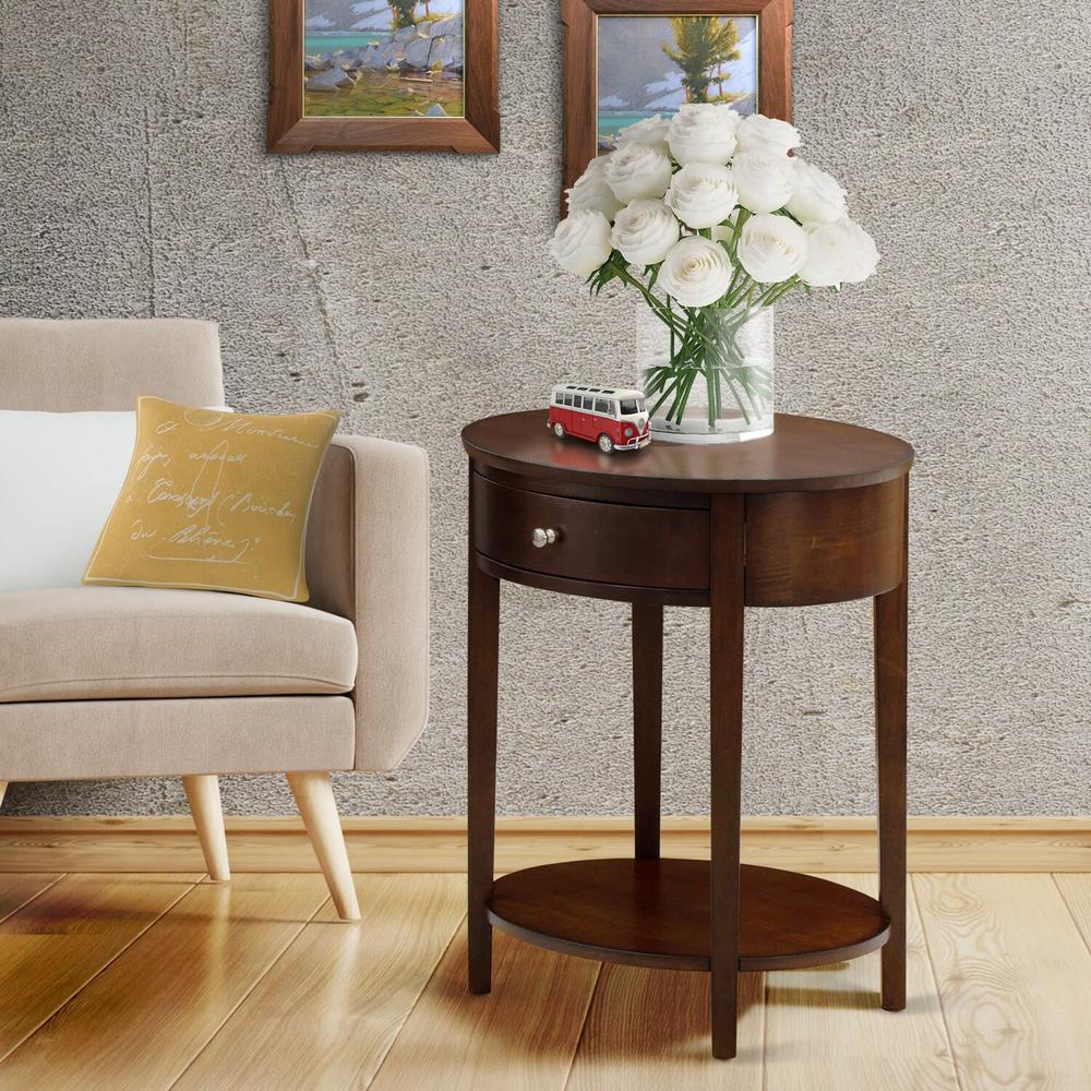 HI-0M-ET Wood End Table with 1 Mid Century Modern Drawer, Stable and Sturdy Constructed - Antique Mahogany Finish. Picture 2