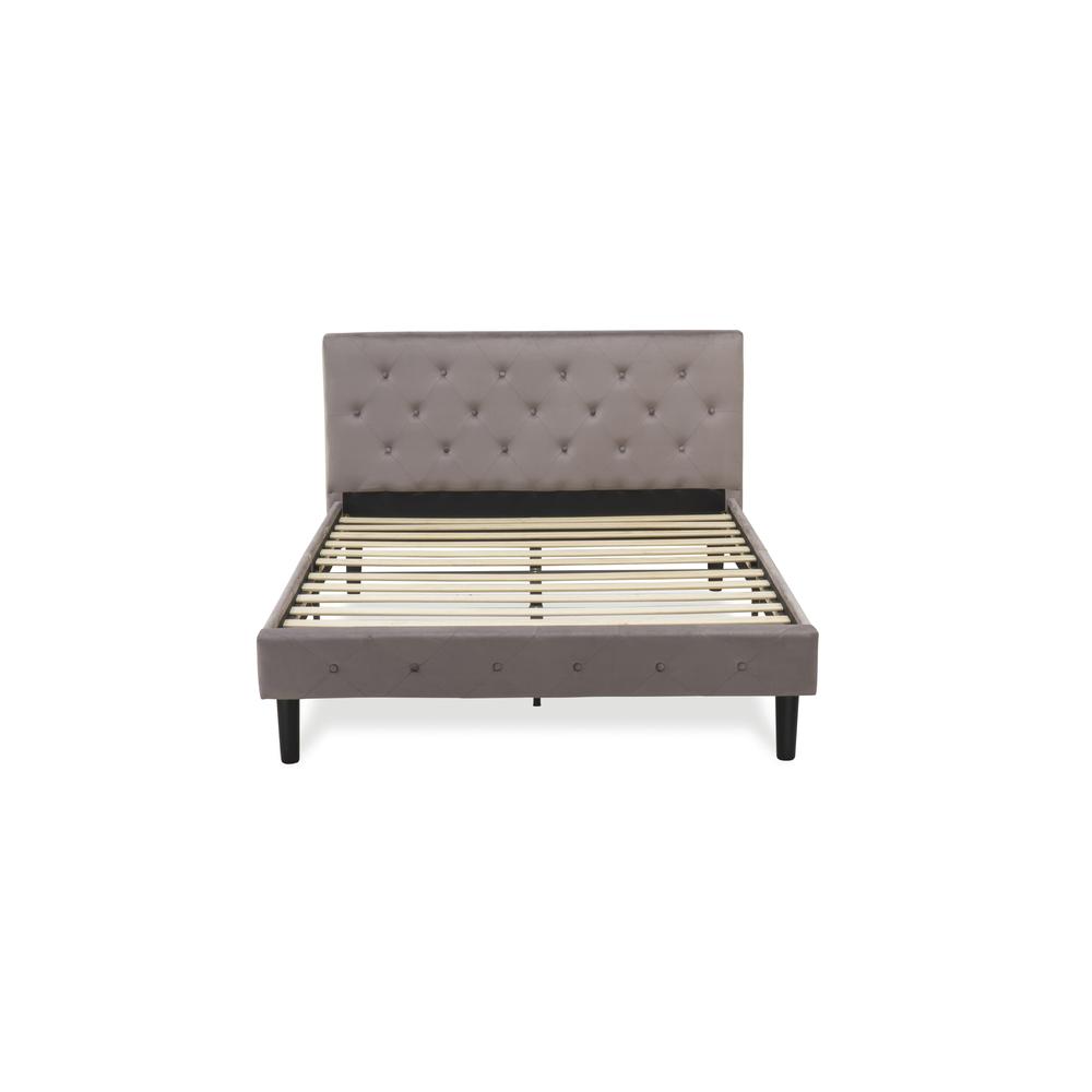 NLF-14-F Nolan Platform Bed - Button Tufted Brown Taupe Velvet Fabric Padded Headboard & Footboard, Black Legs, Full Size. Picture 3