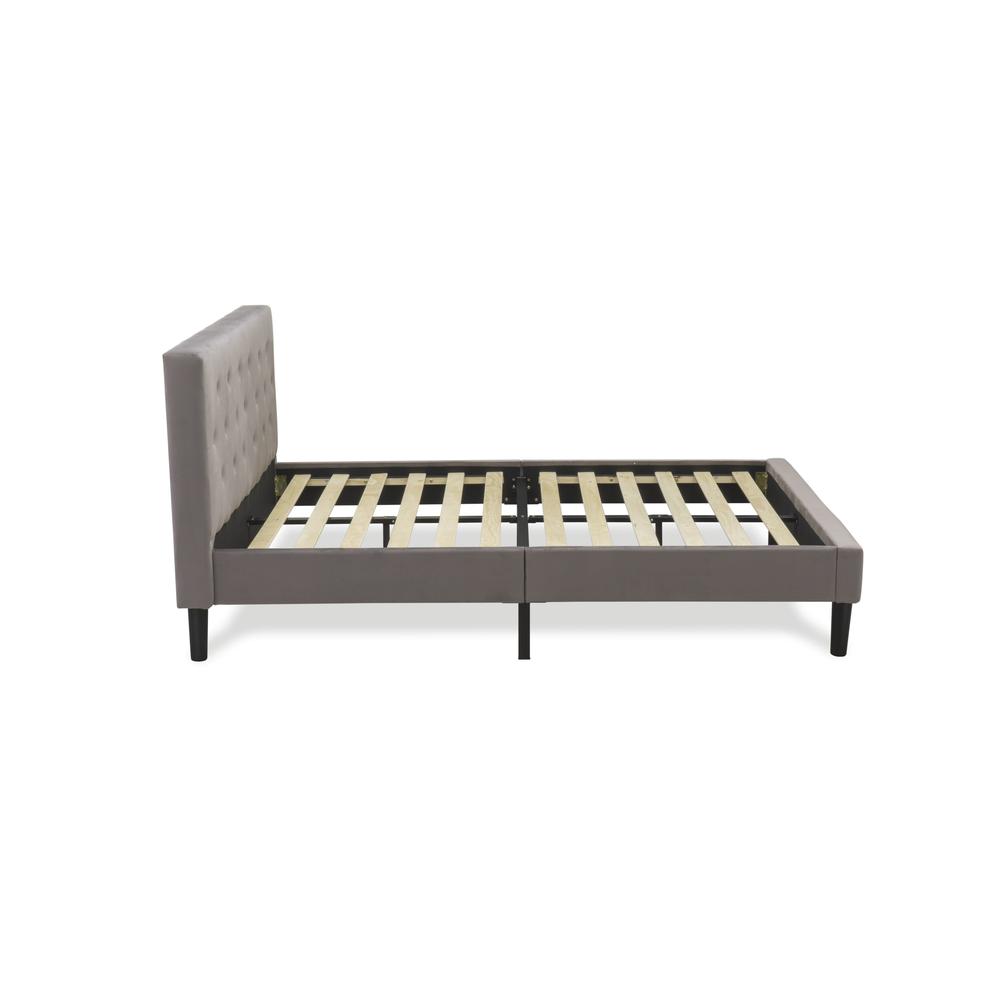 NLF-14-F Nolan Platform Bed - Button Tufted Brown Taupe Velvet Fabric Padded Headboard & Footboard, Black Legs, Full Size. Picture 5