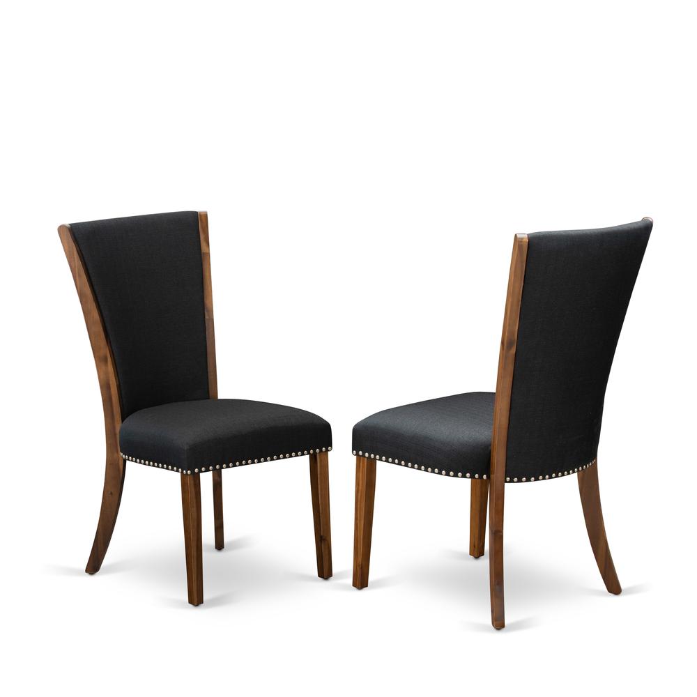 East West Furniture - Set of 2 - Dinner Chairs- Wooden Dining Chairs Includes Antique Walnut Wooden Frame with Black Linen Fabric Seat with Nail Head and Stylish Back. Picture 1