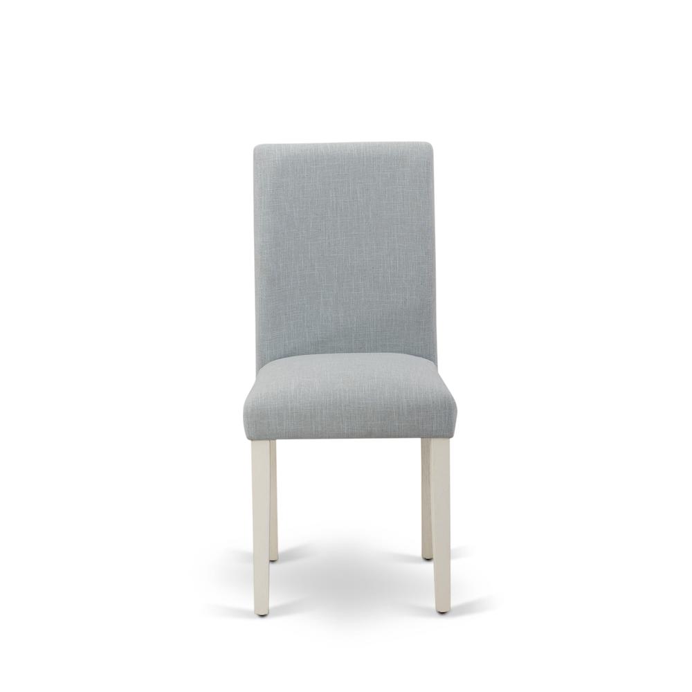 Set of 2 - Wood Chairs- Modern Chairs Includes Wirebrushed Linen White Wood Structure with Baby Blue Linen Fabric Seat and Simple Back. Picture 3