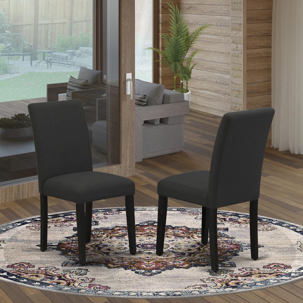 East West Furniture DMAB3-ABK-24 3 Piece Modern Dining Table Set Includes 1 Drop Leaves Dining Room Table and 2 Black Linen Fabric Padded Chair with High Back - Wire Brushed Black Finish. Picture 3