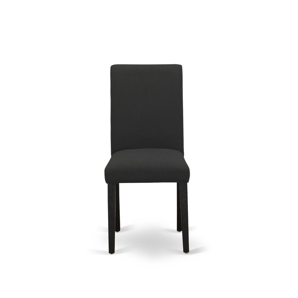 ABP4T55 - Set of 2 - Parson Chairs- Upholstered Dining Chairs Includes Wirebrushed Black Wooden Structure with Black Linen Fabric Seat and Simple Back. Picture 3