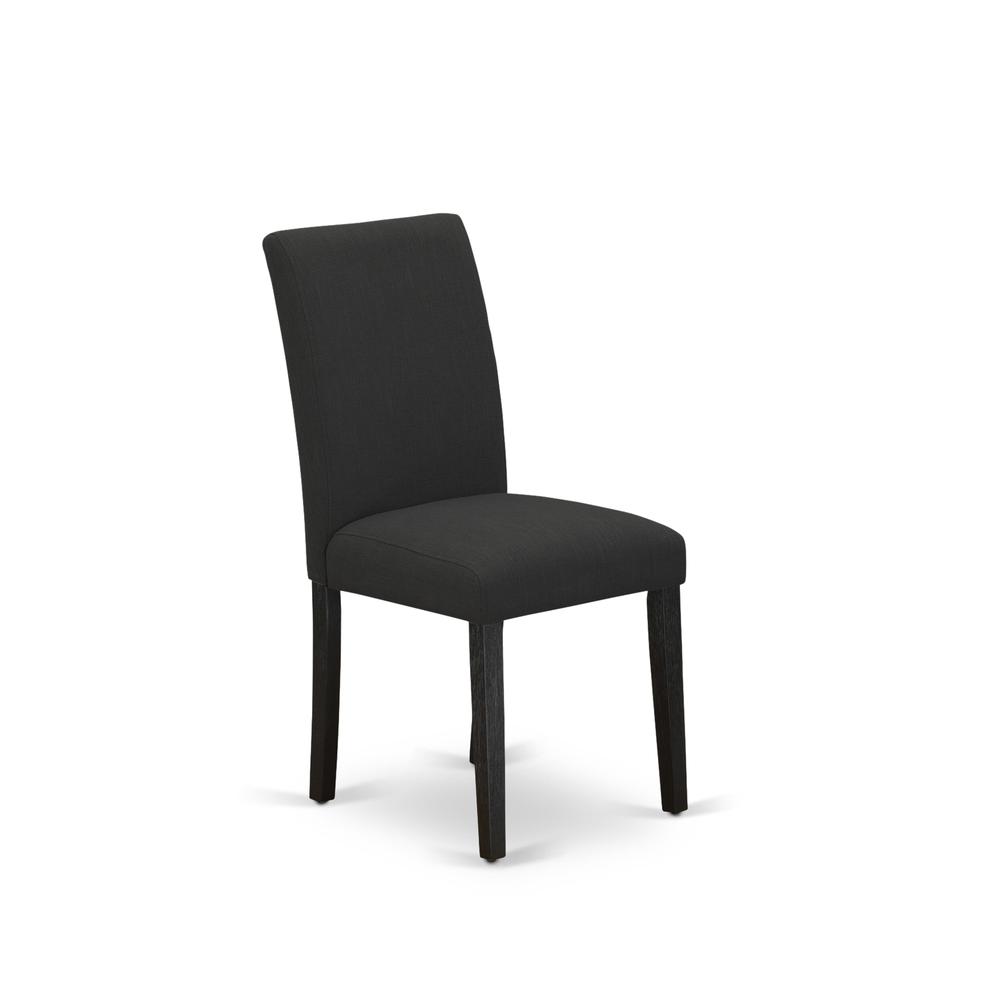 ABP4T55 - Set of 2 - Parson Chairs- Upholstered Dining Chairs Includes Wirebrushed Black Wooden Structure with Black Linen Fabric Seat and Simple Back. Picture 4