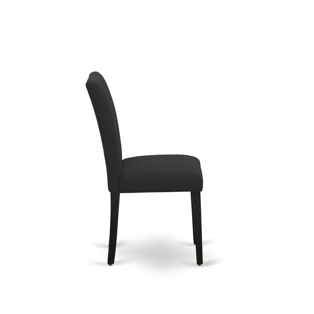 ABP4T55 - Set of 2 - Parson Chairs- Upholstered Dining Chairs Includes Wirebrushed Black Wooden Structure with Black Linen Fabric Seat and Simple Back. Picture 5