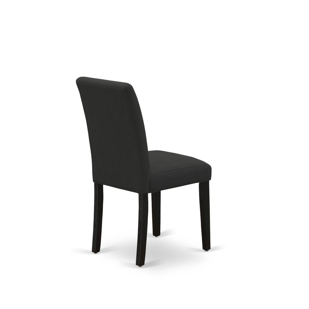 ABP4T55 - Set of 2 - Parson Chairs- Upholstered Dining Chairs Includes Wirebrushed Black Wooden Structure with Black Linen Fabric Seat and Simple Back. Picture 6