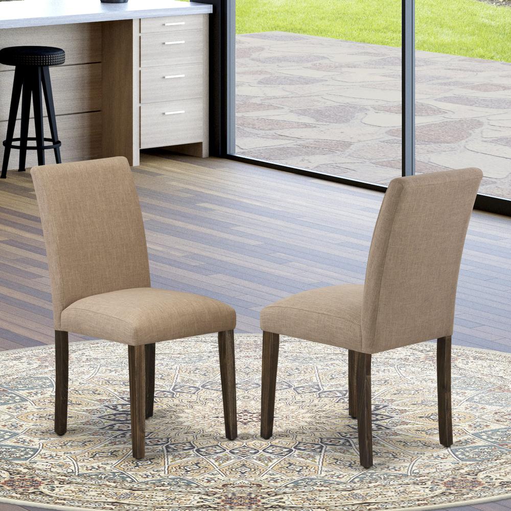 East West Furniture CNAB5-77-47 5Pc Dining Table Set Consists of a Rectangular Table and 4 Upholstered Dining Chairs with Light Sable Color Linen Fabric, Medium Size Table with Full Back Chairs, Distr. Picture 3