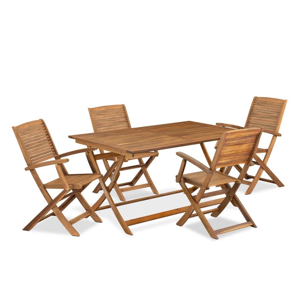 5 Piece Patio Dining Set Consist of a Rectangle Acacia Wood Table. Picture 6