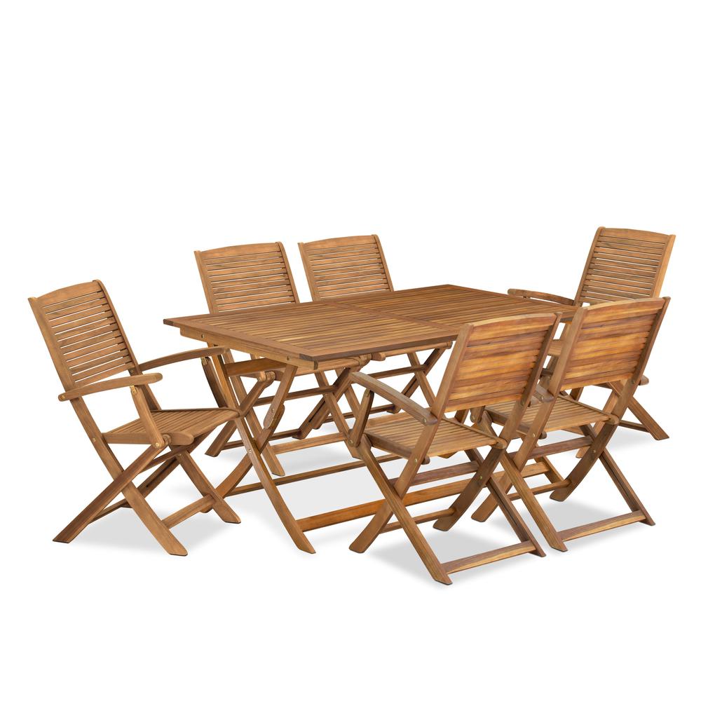 7 Piece Outdoor Patio Dining Sets Consist of a Rectangle Acacia Table. Picture 6