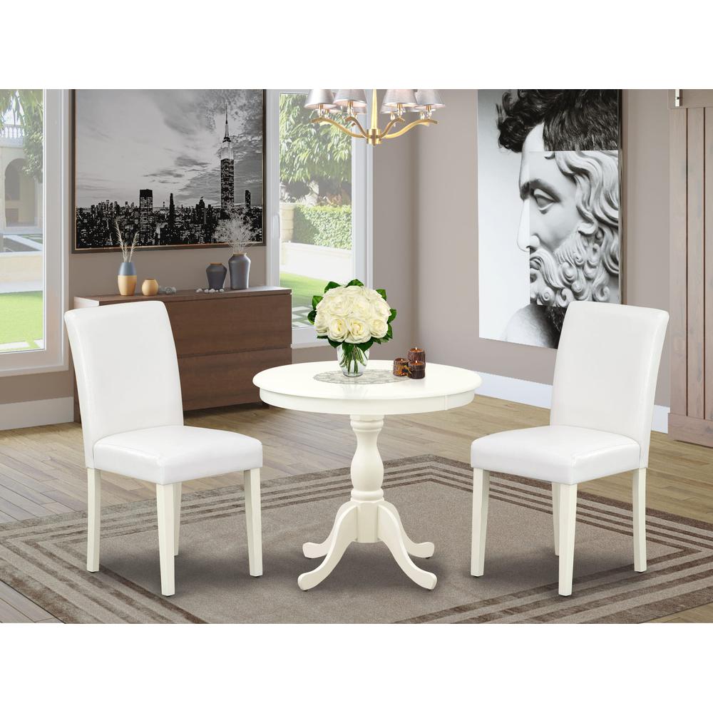 AMAB3-LWH-64 3 Piece Dinette Set - 1 Dining Room Table and 2 White Dinning Room Chairs - Linen White Finish. Picture 1