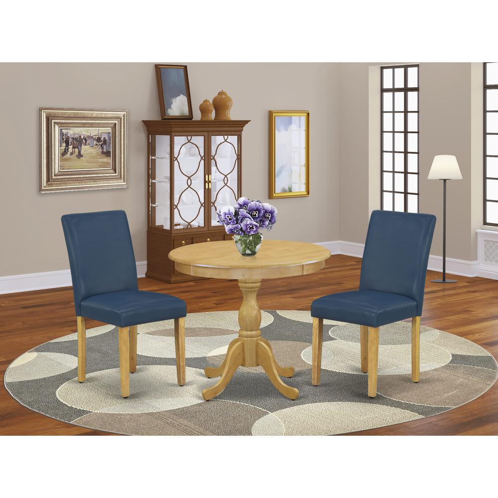 AMAB3-OAK-55 3 Piece Dining Table Set - 1 Wood Dining Table and 2 Oasis Blue Kitchen Chairs - Oak Finish. Picture 1