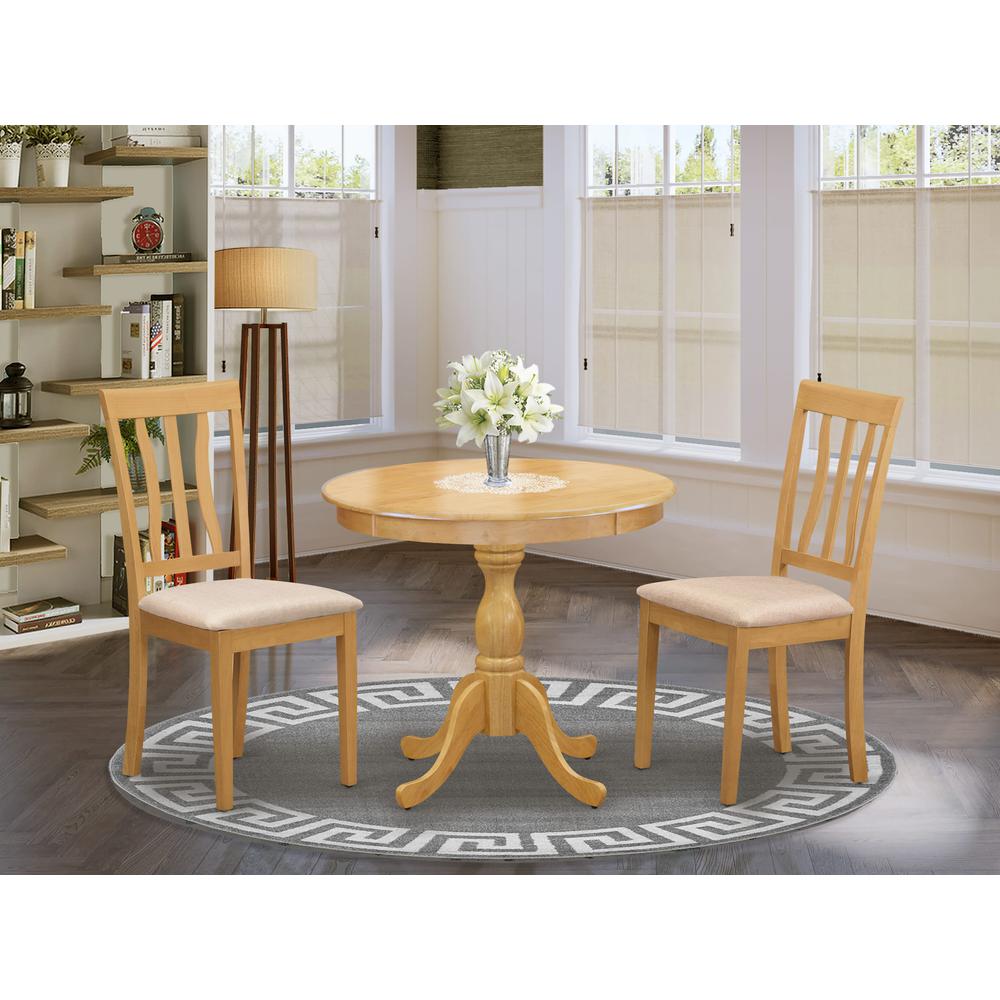 AMAN3-OAK-C 3 Piece Dining Table Set - 1 Wooden Dining Table and 2 Oak Dining Chairs - Oak Finish. Picture 1