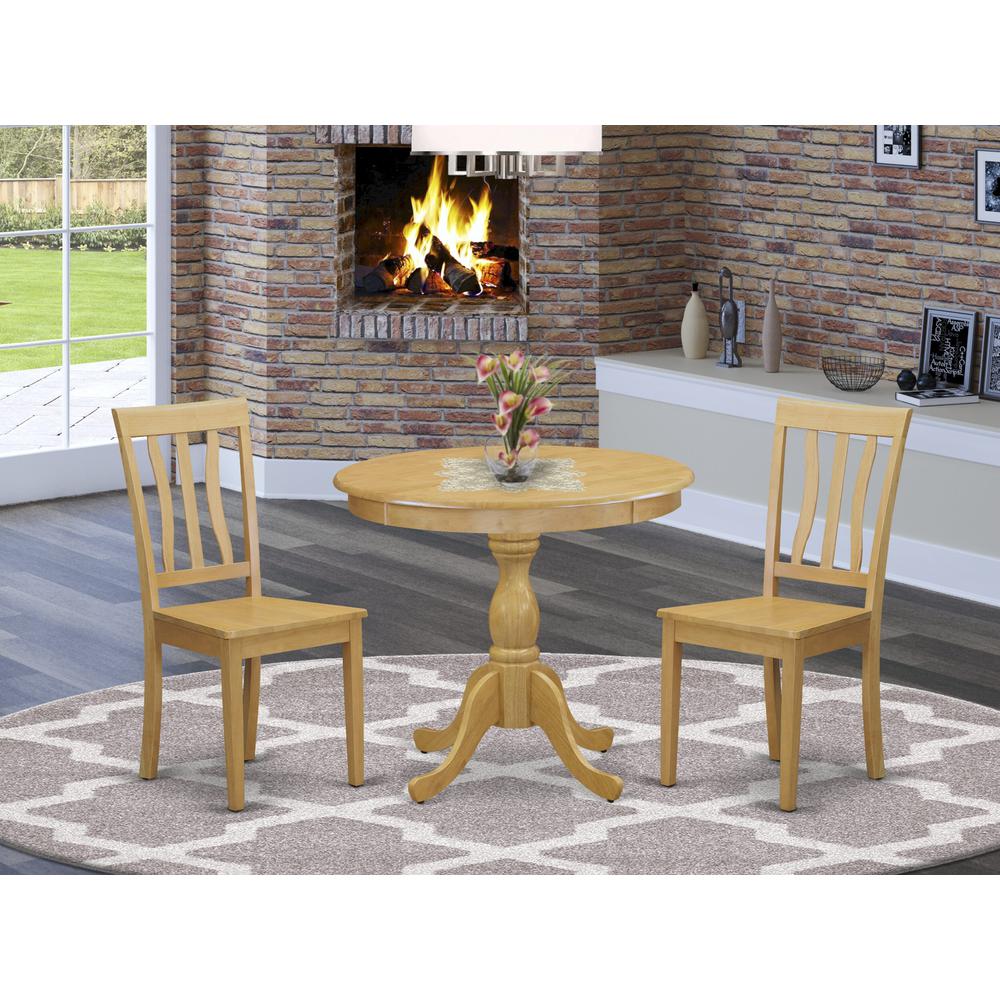 AMAN3-OAK-W 3 Piece Dinning Table Set - 1 Dining Table and 2 Oak Mid Century Dining Room Chairs - Oak Finish. Picture 1
