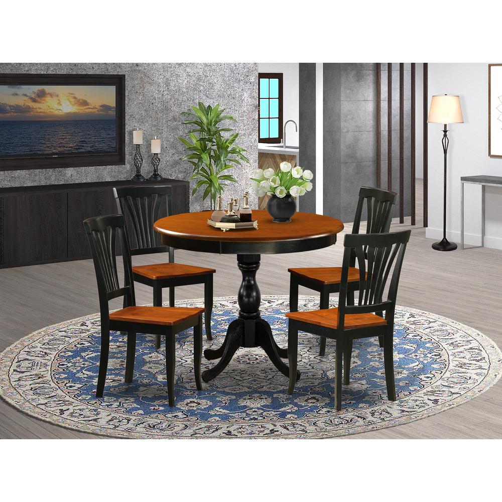 East West Furniture 5-Piece Dining Set Include a Dining Table and 4 Mid Century Chairs with Slatted Back - Black Finish. Picture 2