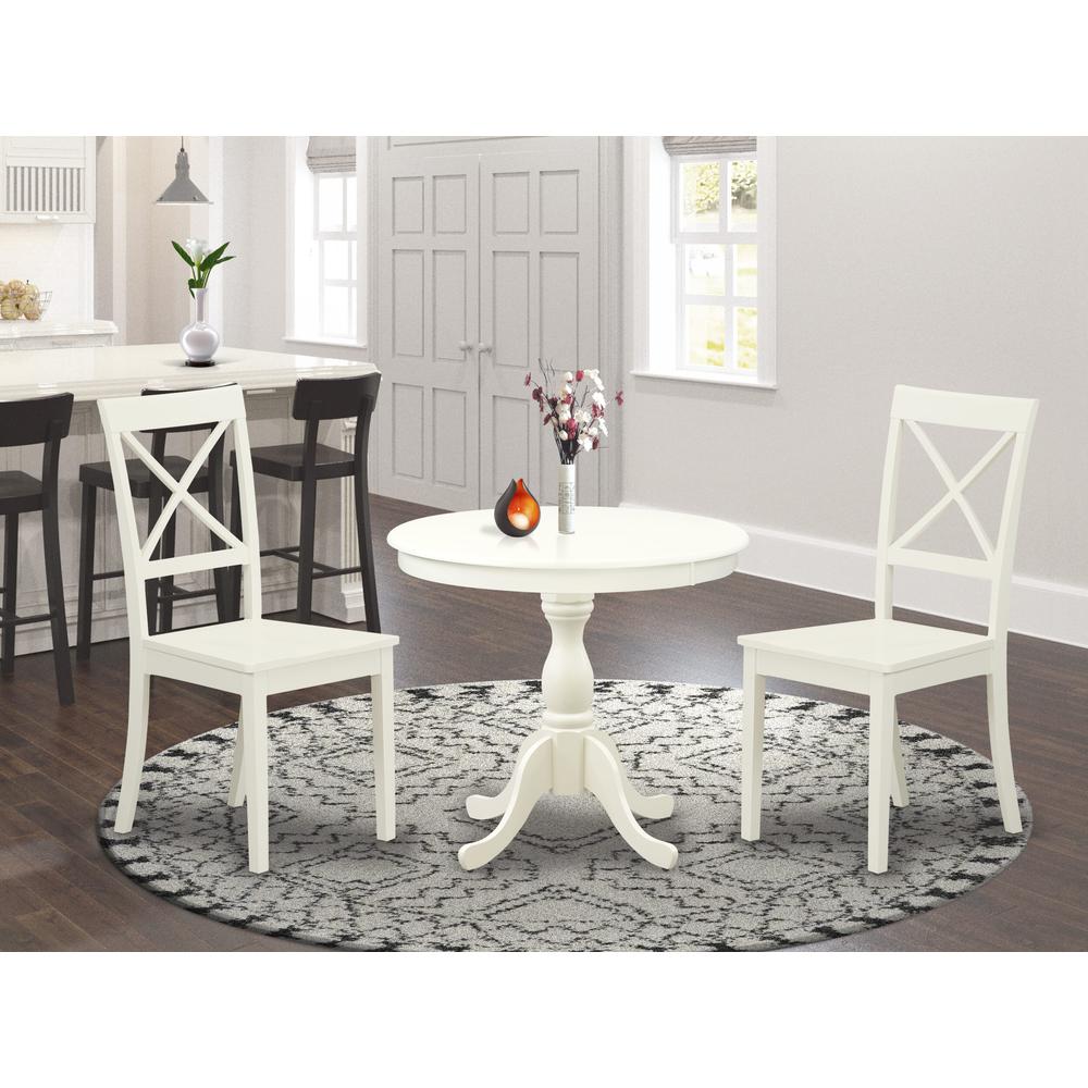 AMBO3-LWH-W 3 Piece Dining Room Set - 1 Dining Table and 2 Linen White Dining Chairs - Linen White Finish. Picture 1