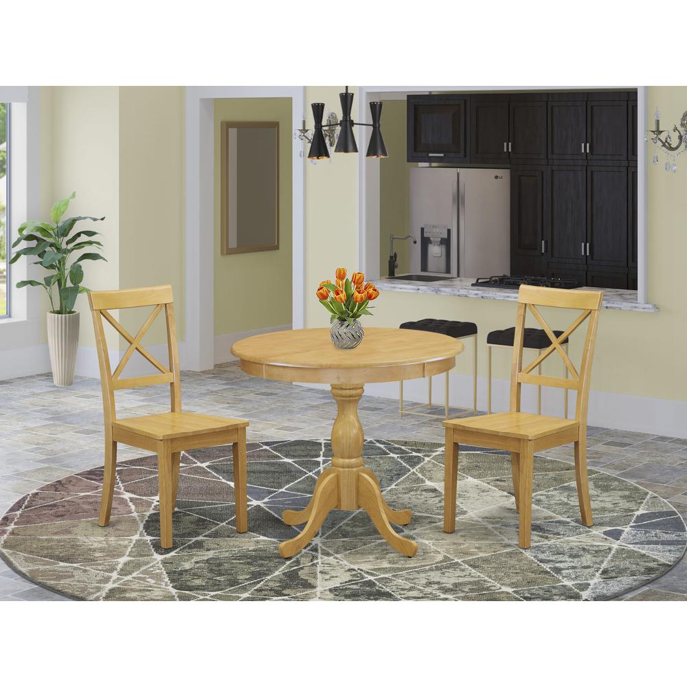 AMBO3-OAK-W 3 Piece Wood Dining Table Set - 1 Wooden Dining Table and 2 Oak Wood Dining Chairs - Oak Finish. Picture 1