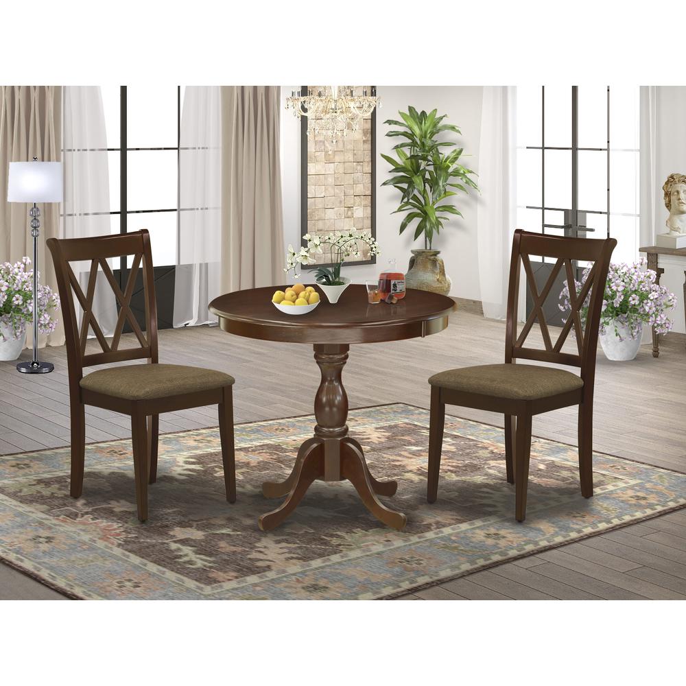 AMCL3-MAH-C 3 Piece Dining Room Table Set - 1 Dining Table and 2 Mahogany Dining Chairs - Mahogany Finish. Picture 1