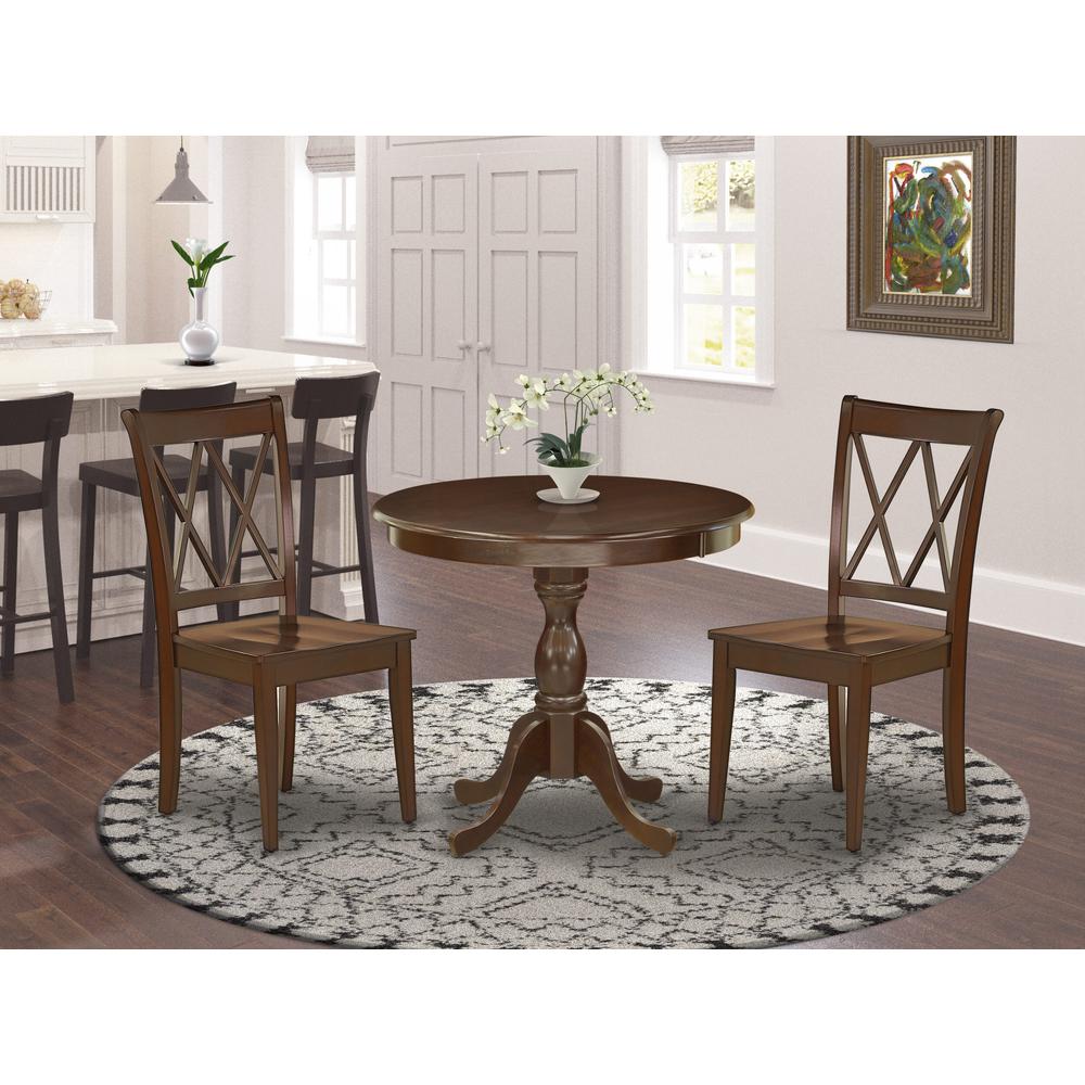 AMCL3-MAH-W 3 Piece Dining Table Set - 1 Dining Room Table and 2 Mahogany Wooden Chairs - Mahogany Finish. Picture 1