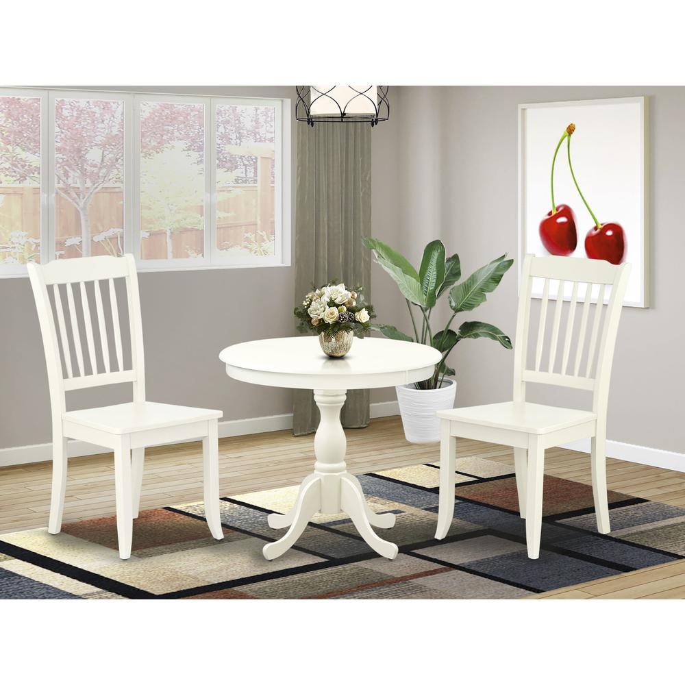 AMDA3-LWH-W 3 Piece Dining Room Set - 1 Dining Table and 2 Linen White Mid Century Chair - Linen White Finish. Picture 1