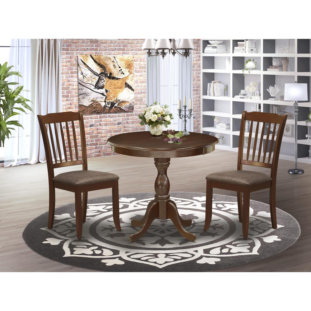 AMDA3-MAH-C 3 Pc Dining Set - 1 Round Pedestal Dining Table and 2 Mahogany Dining Chairs - Mahogany Finish. Picture 1