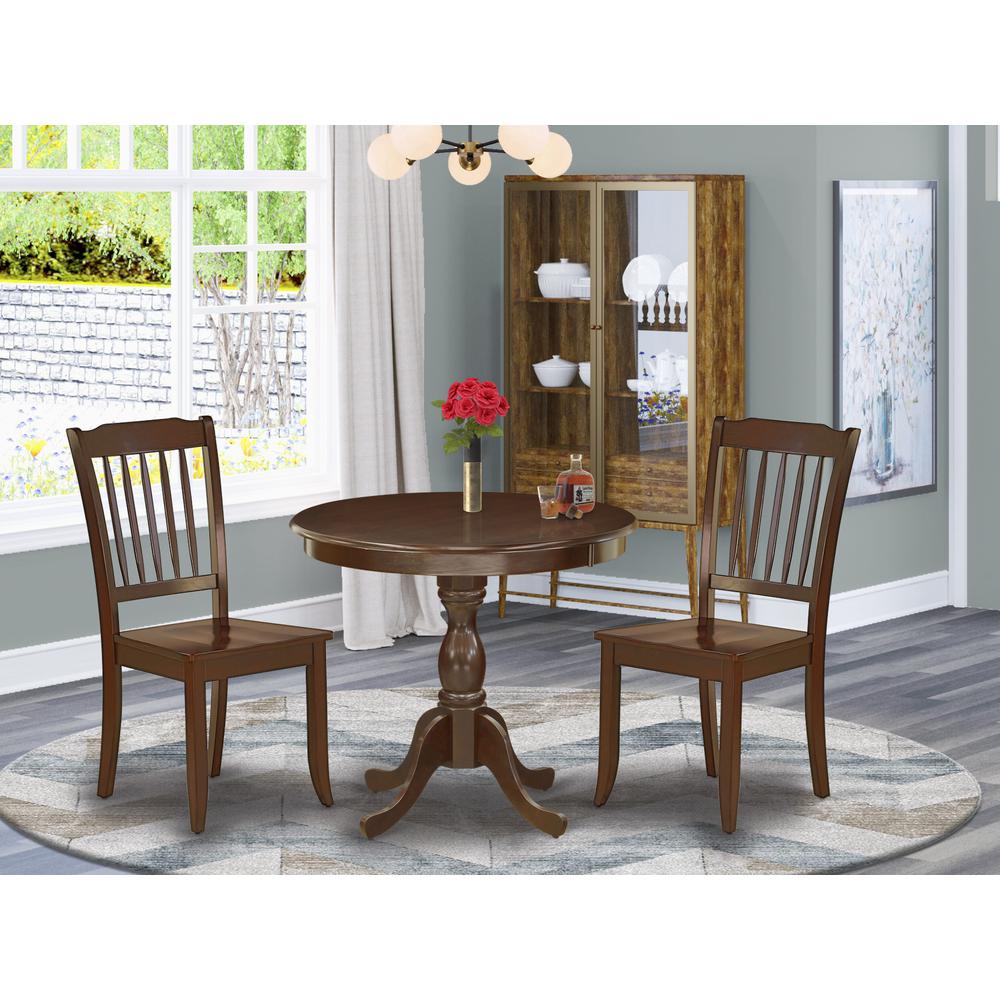AMDA3-MAH-W 3 Piece Dinette Set - 1 Modern Kitchen Table and 2 Mahogany Dining Room Chairs - Mahogany Finish. Picture 1
