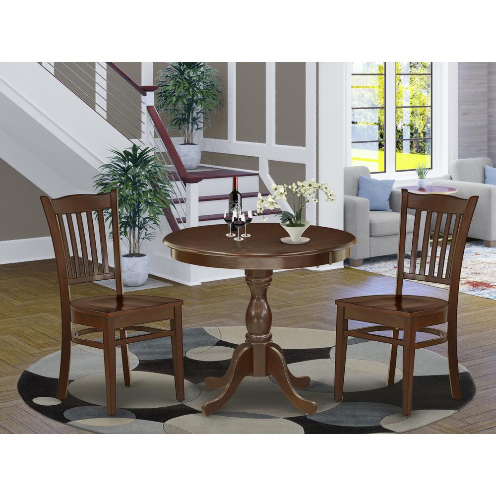 AMGR3-MAH-W 3 Piece Dining Room Table Set - 1 Dining Table and 2 Mahogany Dining Chairs - Mahogany Finish. Picture 1