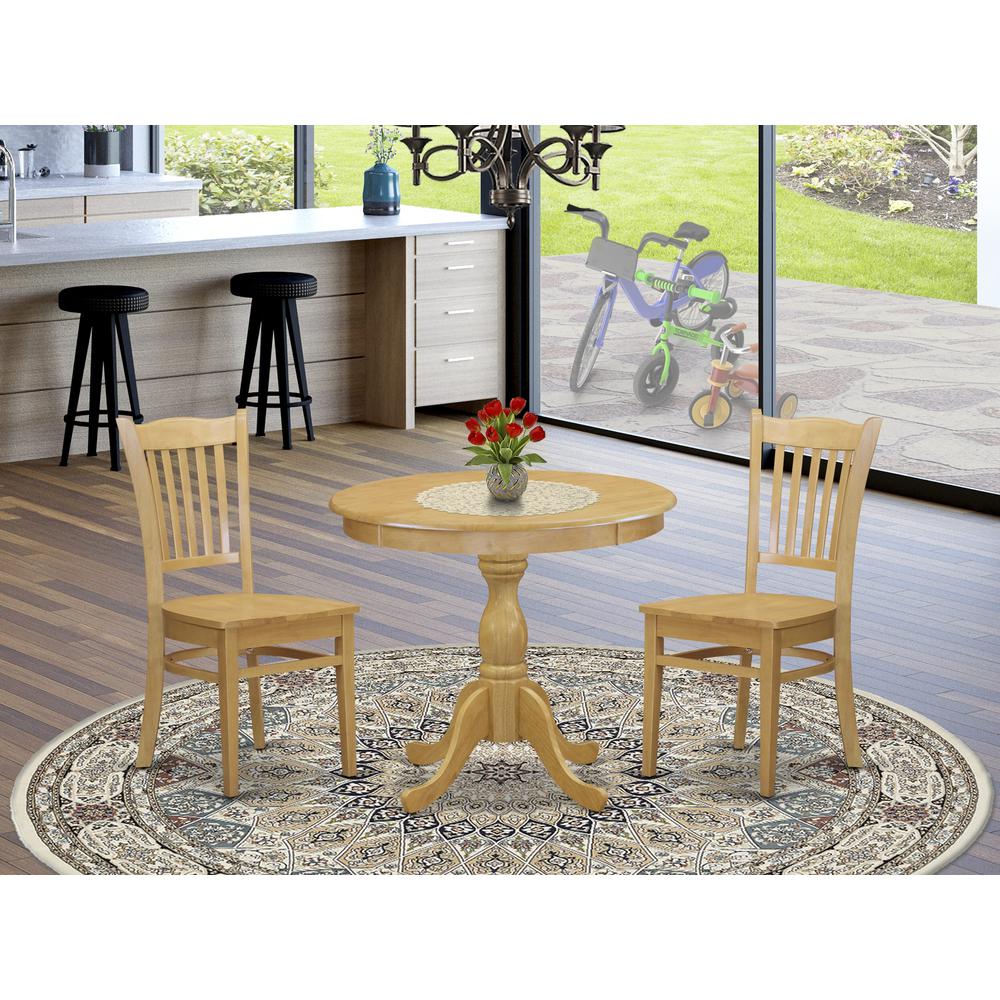 AMGR3-OAK-W 3 Piece Dining Room Table Set - 1 Dining Table and 2 Oak Dining Room Chairs - Oak Finish. Picture 1