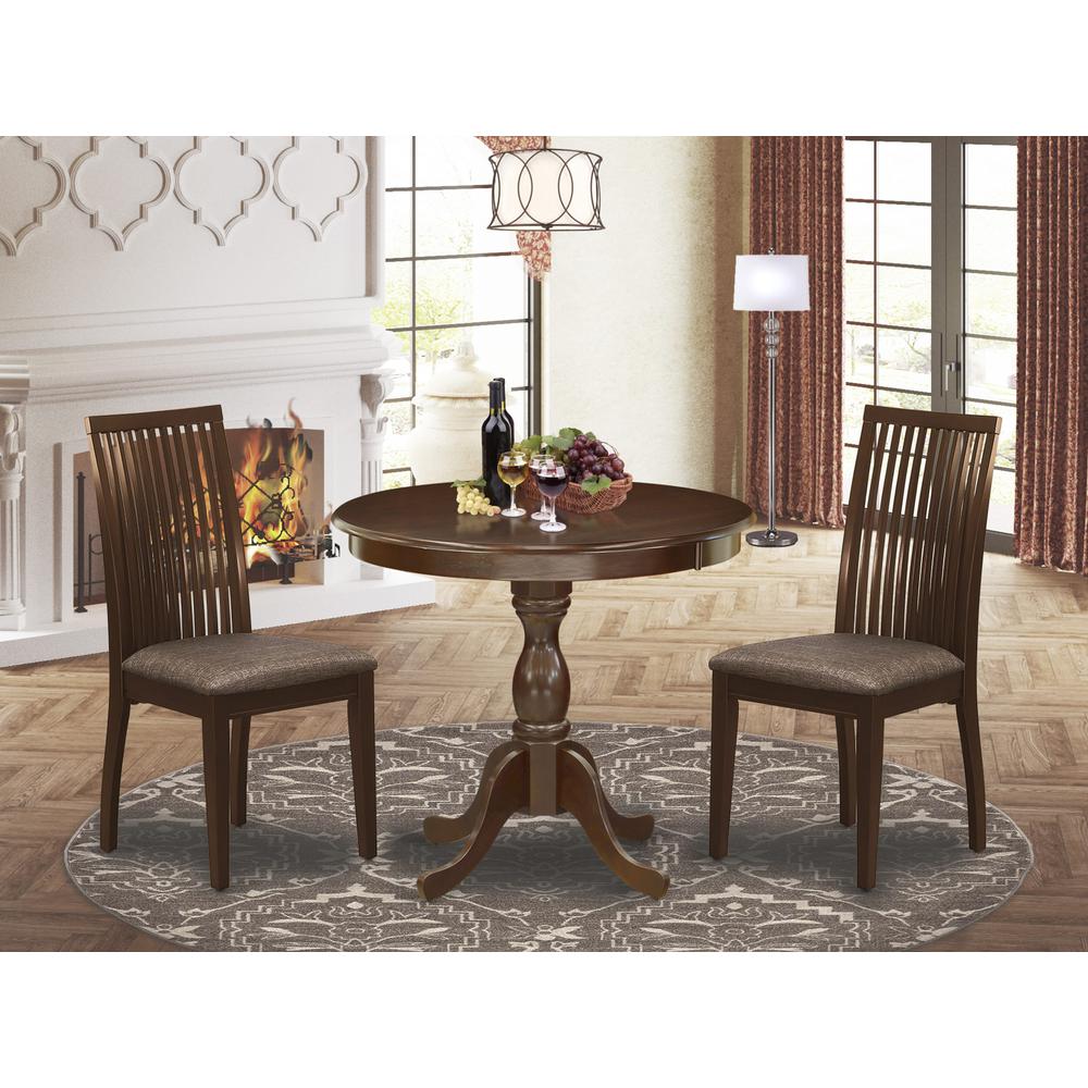 AMIP3-MAH-C 3 Piece Dining Table Set - 1 Modern Kitchen Table and 2 Mahogany Kitchen Chair - Mahogany Finish. Picture 1